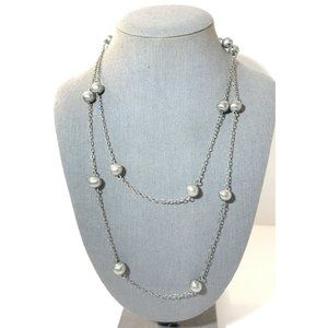 Vintage Metal Ball Bead Tier Strand Chain Necklace- Silver Tone, 20” Fashion.